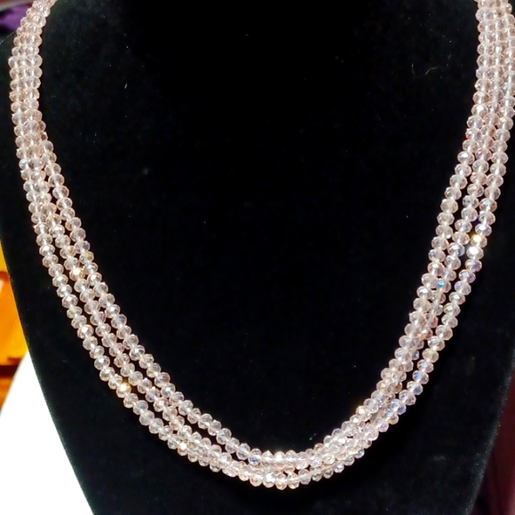 Pink strands necklace handmade beaded gleam shine glittery formal silver gems - Picture 7 of 8